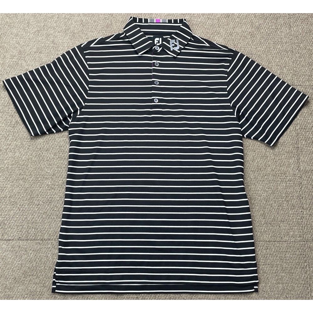FootJoy Men's Embroidered‎ Striped Button Up Short Sleeve Golf Polo Shirt Size M